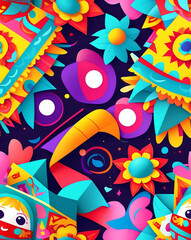 Obraz premium Mexican papel picado with festive themes seamless design pattern wallpaper