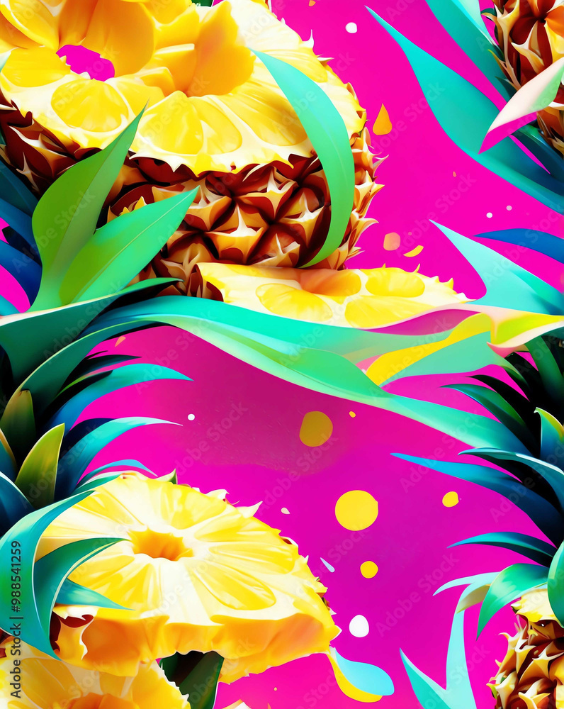 Poster pineapple rings with light abstract forms seamless design pattern wallpaper