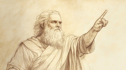 Fototapeta premium Bildad’s Speech on Divine Purity - Biblical Illustration of Bildad Emphasizing the Importance of Righteousness, Beige Background