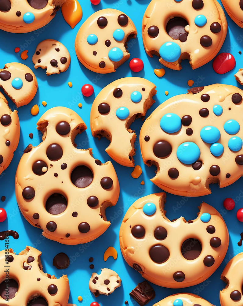 Wall mural warm cookies with gooey chocolate chips seamless design pattern wallpaper