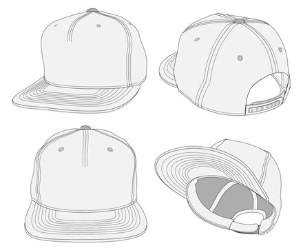 Snapback Trucker Cap Hat Tech Pack Template with multiple views