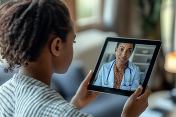 Girl Using Tablet for Virtual Doctor Consultation at Home