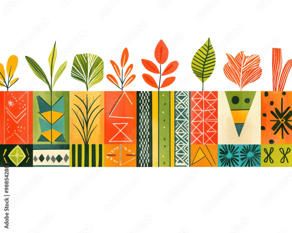 Poster colorful abstract botanical patterns on a white isolate background.