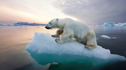 Polar Bear on Melting Ice Highlighting Environmental Impact