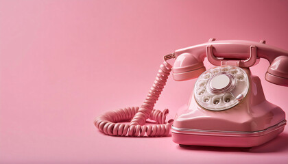 Retro Rotary Phone on a Pastel Pink Background