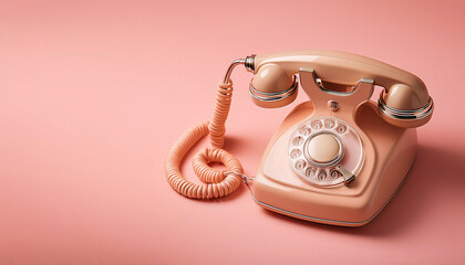 Retro Rotary Phone on a Pastel Pink Background