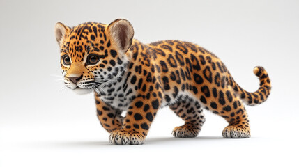 Fototapeta premium A cute leopard cub playing in a bright setting, showcasing its beautiful coat and playful nature.