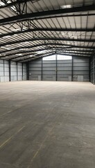 industrial warehouse large building exterior dock ramp entry gate delivering facility warehouse business new export shipping load trailer storehouse parking dropped commercial entrance enter