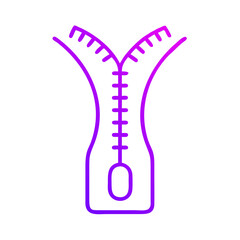 A zipper is shown in purple and white. The zipper is shown in a way that it is open and closed