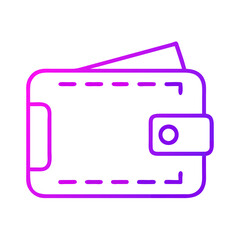 A purple wallet with a zipper and a card slot. The wallet is white and has a purple border