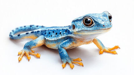 Obraz premium A vibrant blue frog with striking features, showcasing its bright coloration and intricate patterns against a white backdrop.
