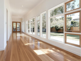 Fototapeta premium Contemporary interior of suburban home from natural materials