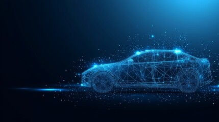 Futuristic Autonomous Vehicle Represented by Network Mesh, Modern Technology Concept Illustration.