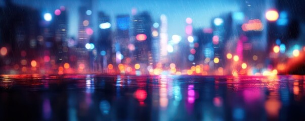 Abstract cityscape with colorful lights, modern, vibrant palette, digital art