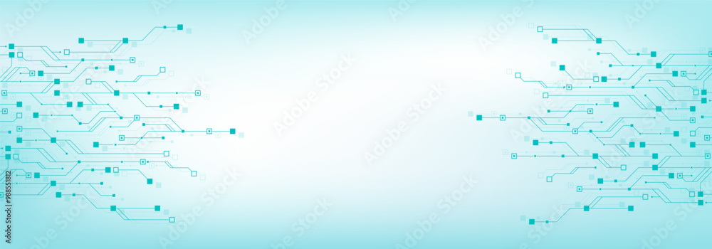 Aufkleber Digital technology abstract background with AI circuit board texture. Technology connected blue lines with electronics elements on tech BG. Semiconductor hardware. Cyber engineering.