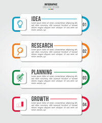 Business infographics 4 steps options design template.Data and information visualization.Dynamic colorful elements stylish geometric.	