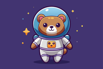 A cheerful bear in a space suit explores the galaxy, surrounded by stars and vibrant colors, a cartoon character Cute astronaut bear