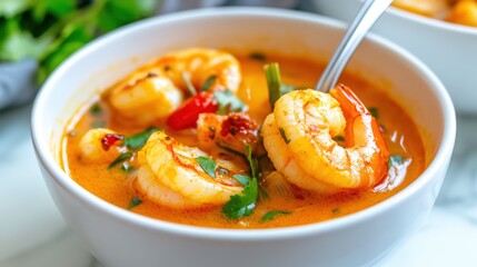 Delicious Shrimp Coconut Soup in a White Bowl