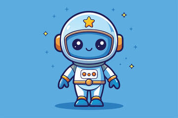 Fototapeta premium A cheerful astronaut mascot with a star on the helmet is ready for exploration, a cartoon character cute astronaut mascot