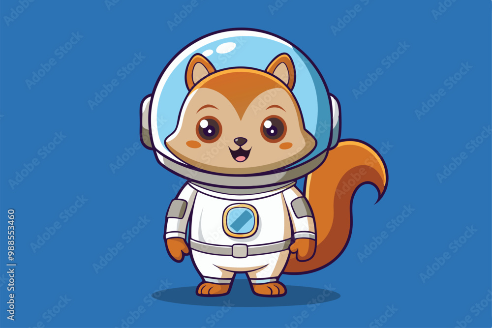 Poster A cheerful squirrel astronaut smiles while floating in a colorful cosmic environment, a cartoon character Cute astronaut squirrel