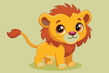 Fototapeta premium A charming baby lion with big eyes playfully stands in a lively jungle setting, a cartoon character Cute baby lion