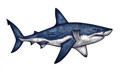Fototapeta premium Illustration of a fierce shark, showcasing its powerful form and striking features, perfect for marine-themed projects.