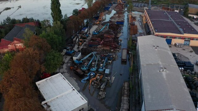 Drone shot over flooded facility in Ostrava