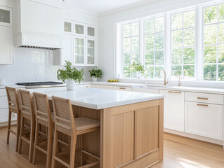Fototapeta premium Custom made wood furniture modern Kitchen with minimalist Cabinetry