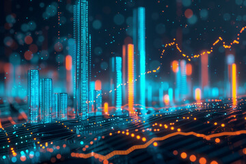 Futuristic Digital Financial Landscape with Glowing Lights