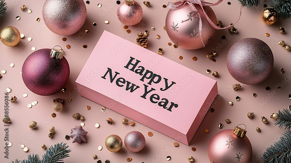 Poster simple happy new year message bold black typography on a soft gradient background of blush and cream
