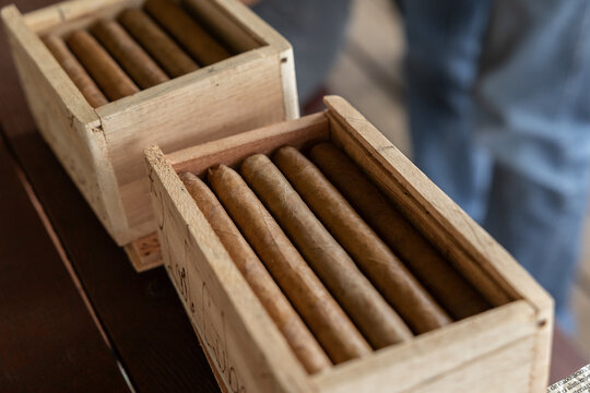 Handcrafted Cuban cigars in wooden boxes, Vinales, Cuba