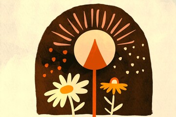 Abstract floral illustration with geometric shapes