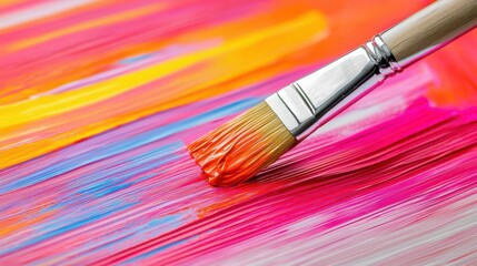Fototapeta premium Close-up of paintbrush touching canvas, bold strokes symbolizing emotional breakthroughs, transformation through art