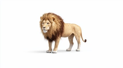 Fototapeta premium A hyper-realistic illustration of a majestic lion roaming through a verdant savanna, its fur flowing in the wind
