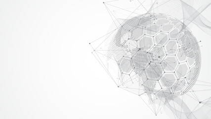 Global network connection concept. Big data visualization. Social network communication in the global computer networks. Internet technology. Business. Science. Vector illustration