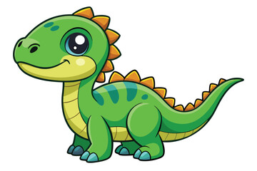 A cheerful green dinosaur enjoys its time in a colorful meadow full of flowers, a cartoon character cute dinosaur
