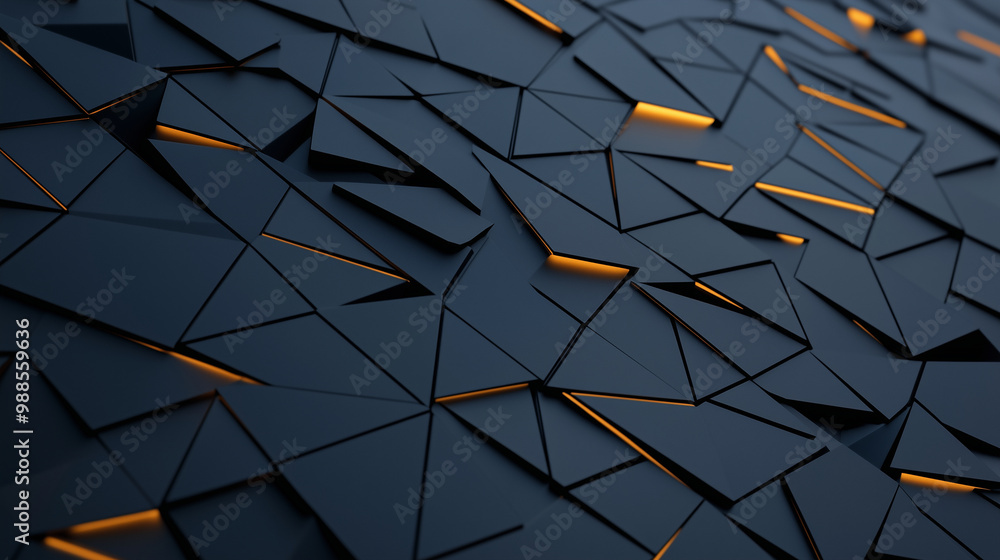 Poster a sleek geometric pattern with sharp triangles in metallic hues, offering a modern and tech-savvy fe
