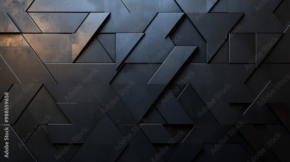 Poster a sleek geometric pattern with sharp triangles in metallic hues, offering a modern and tech-savvy fe