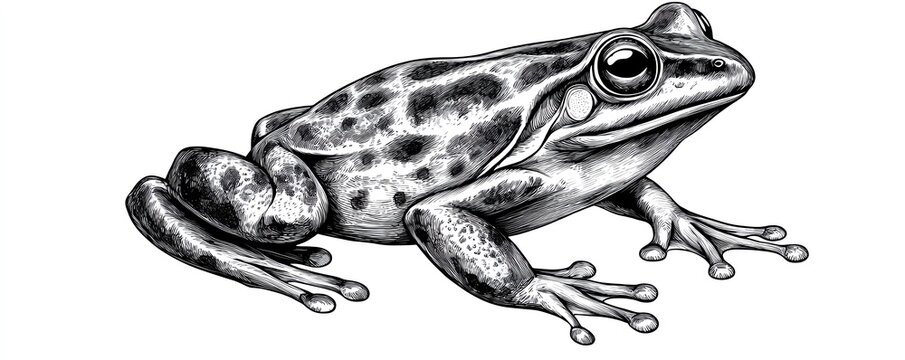 recommend clip art: A detailed black and white illustration of a frog showcasing its unique textures and patterns.