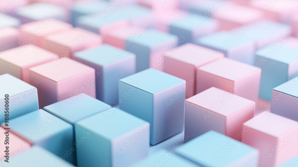 Poster abstract 3d cubes in various pastel colors, creating a sense of depth and visual interest.