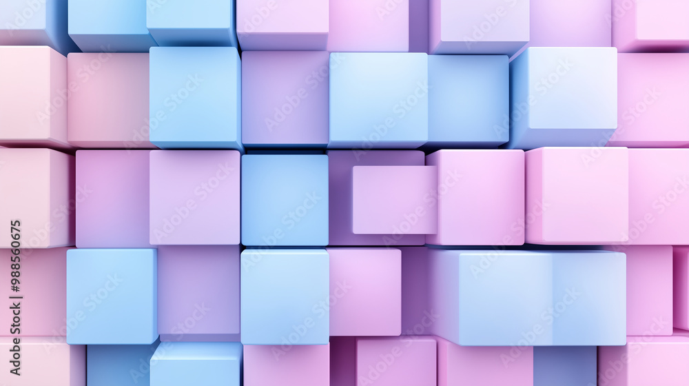 Poster abstract 3d cubes in various pastel colors, creating a sense of depth and visual interest.