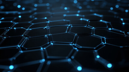 Obraz premium A glowing network of interlocking hexagons, evoking high-tech connectivity and innovation.