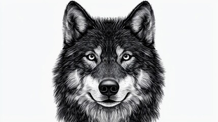 Fototapeta premium A detailed illustration of a wolf's face showcasing its captivating features and intense gaze, perfect for wildlife enthusiasts.