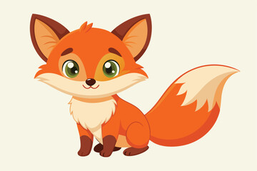 Obraz premium A charming fox character with bright eyes sits contentedly in a sunny forest, a cartoon character cute fox