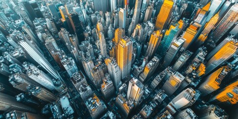 Obraz premium A stunning aerial view of a cityscape featuring impressive skyscrapers and diverse architecture