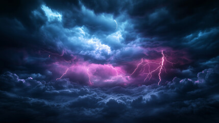 Fototapeta premium A dramatic storm cloud scene with lightning bolts in the sky, adding a powerful and intense background.