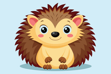 A cheerful hedgehog with fluffy quills sits cutely, radiating joy in a colorful setting, a cartoon character Cute hedgehog