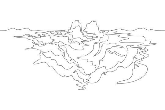 Continuous one line drawing residual mountains. Protected plateaus. Mountain landscapes. Rocky canyons. One continuous line isolated minimal illustration.