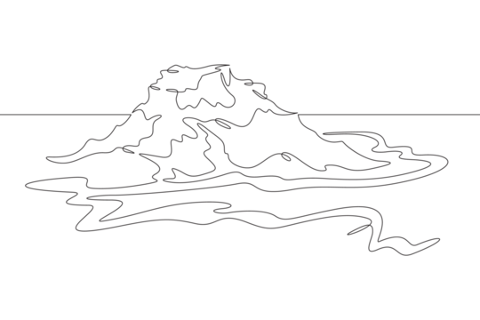 Continuous one line drawing residual mountains. Protected plateaus. Mountain landscapes. Rocky canyons. One continuous line isolated minimal illustration.