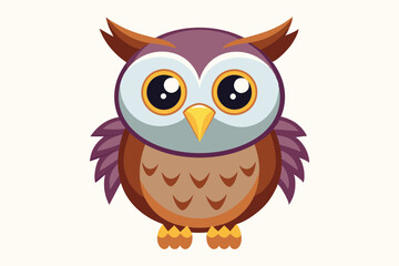 Fototapeta premium A charming cartoon owl stands with big eyes and vibrant feathers, exuding cuteness in a forest setting, a cartoon character cute owl
